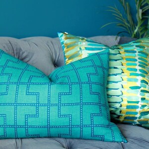 Square or Lumbar pillow Turquoise trellis Schumacher Throw Accent Pillow Celerie Kemble Bleecker Peacock Blue Decorative Pillow Cover