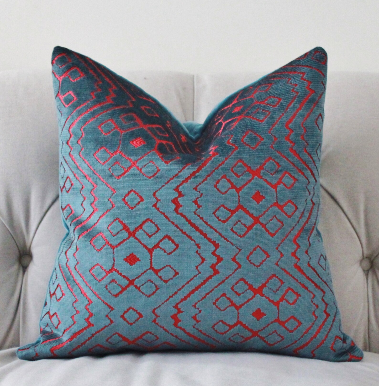 Modern Geometric Pillow Cover Teal Blue Pink Velvet Pillow | Etsy