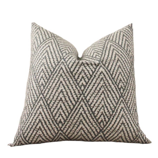 Ready to Ship - 20x20 Black Gray Beige Geometric Pillow Cover - Black Tan Chevron Pillow - Grey Pillow Cover -Throw Pillow