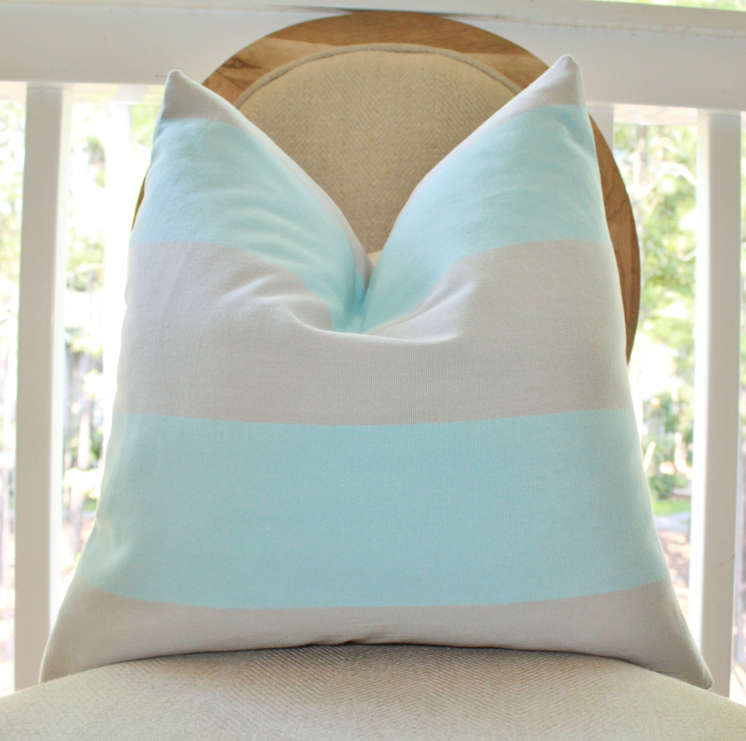 Aqua Lumbar 12 x 20 or 12 x 18 Grey Cabana Stripe Pillow Etsy