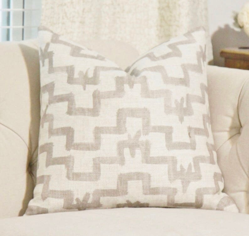 Nadu Designer Linen Pillow Gray Geometric Throw Pillow Etsy