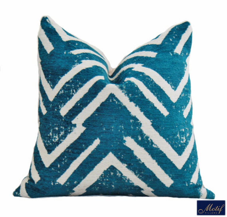 Teal Geometirc Pillow Cover Teal Zig Zag Throw Pillow Etsy
