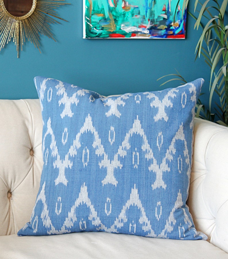 Blue Grey Ikat Pillow Cover Kufri Life High End Pillow Etsy