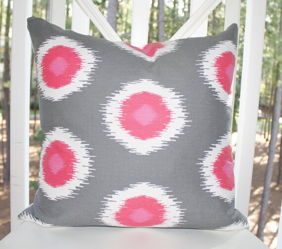 Items similar to Decorative Grey Pillow Grey Pink White Ikat Dots 18