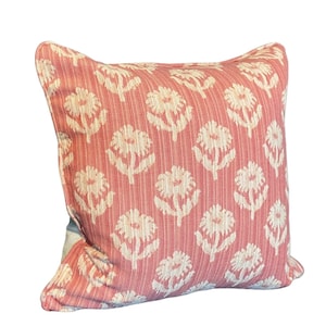 Claremont&#39;s Toile Floraison Pink Ivory indoor outdoor floral pillow cover