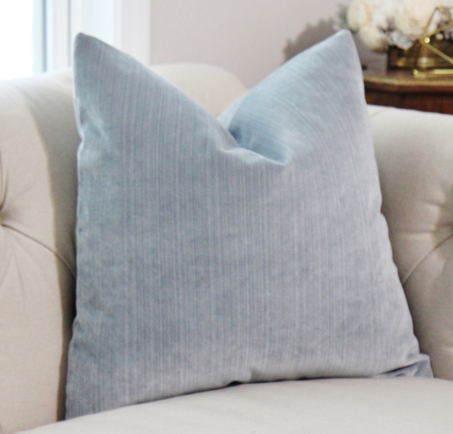 Light Blue Pillow Silver Blue Striped Velvet Pillow Cover Etsy