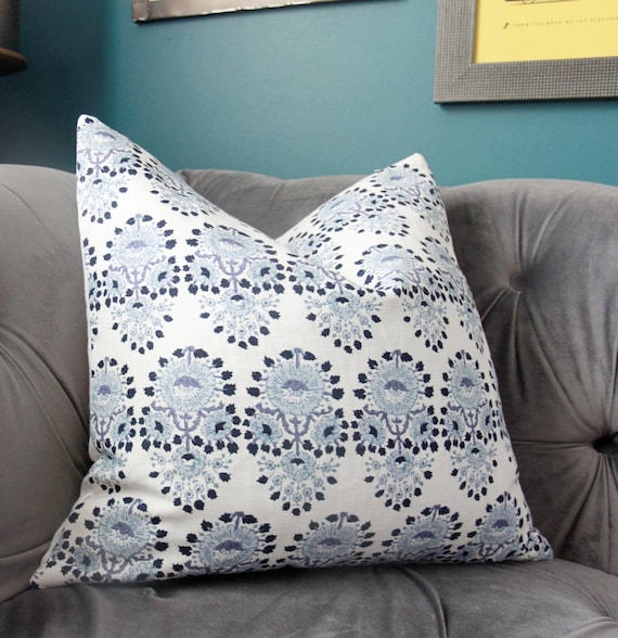 John Robshaw Lanka Fabric In Lapis Pillow Cover Etsy