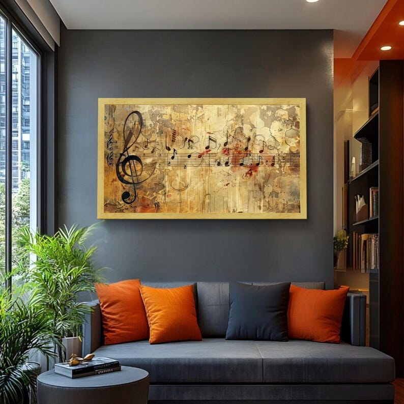 Vintage Music Notes Canvas, Abstract Musical Wall Art, Rustic Treble