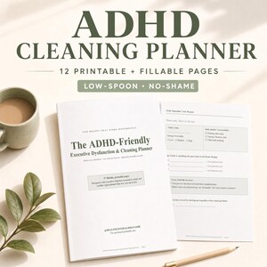 Planer sprzątania dla osób z ADHD do druku | Lista kontrolna dysfunkcji wykonawczych | Arkusze ćwiczeń dotyczące rutyny niskoczuciowej | Monitor dopaminy