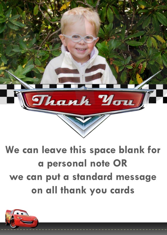 Lightning McQueen Cars Birthday Thank You Card Custom with | Etsy