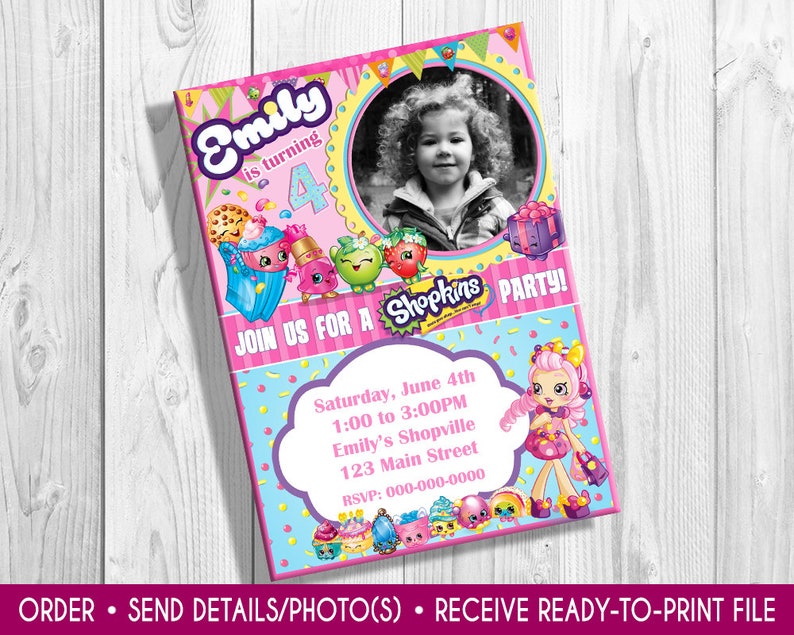 girls birthday invite shopkins invite with photo Shopkins Birthday Invitation with photo Shopkins invitation shopkins birthday