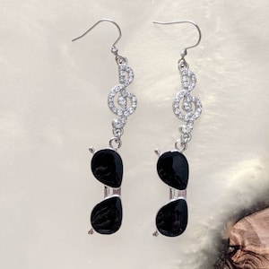 Music Note Aviator Earrings: Crystal Accent Sunglasses Jewelry