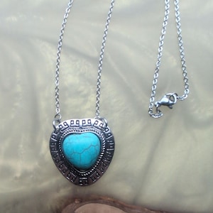 Turquoise Heart Pendant Necklace | Silver Chain Turquoise Heart Charm | Boho Mineral Jewelry | Gift for Her