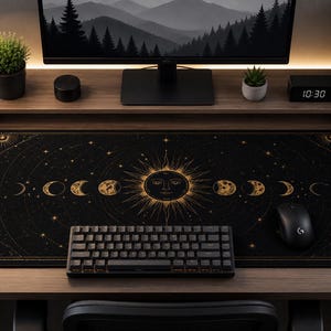 Tapete de mesa com fases celestiais do Sol e da Lua | Mousepad com fases da Lua e Astrologia
