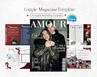Edytowalny szablon magazynu dla par Canva Spersonalizowany prezent dla par Magazyn rocznicowy Pamiątka cyfrowa do druku Natychmiastowe pobranie