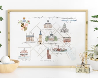 Annapolis, Maryland illustrated Map Print