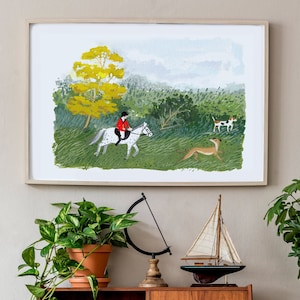 Equestrian Fox Hunt Painting, Digital Print image 1