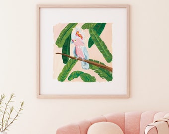 Cockatoo with Banana Leaves in Pink & Peach
