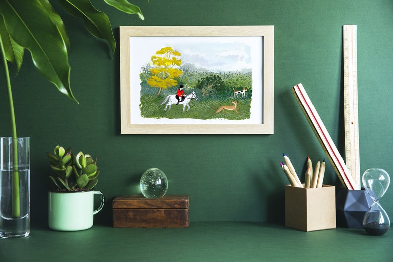 Equestrian Fox Hunt Painting, Digital Print image 2