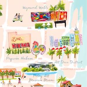 Miami, Florida Map print feat. Little Havana, Miracle Mile, Vizcaya, Jungle Island, Art Deco Dist., Coco Walk, Everglades, Pérez Art Museum image 5