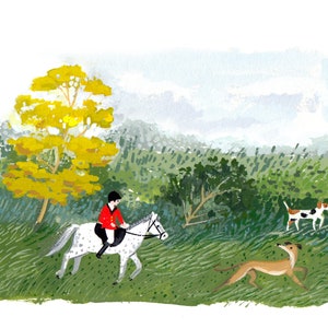 Equestrian Fox Hunt Painting, Digital Print image 3
