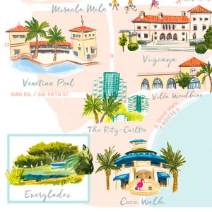 Miami, Florida Map print feat. Little Havana, Miracle Mile, Vizcaya, Jungle Island, Art Deco Dist., Coco Walk, Everglades, Pérez Art Museum image 4