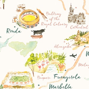 Andalusia, Spain Map print feat. Seville, Jerez, Gibraltar, Marbella, Malaga, Nerja, Ronda, Estepona image 5