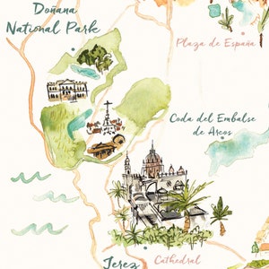 Andalusia, Spain Map print feat. Seville, Jerez, Gibraltar, Marbella, Malaga, Nerja, Ronda, Estepona image 3