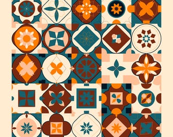 Papel Digital Azulejos Mediterraneos Terracota | 25 Patrones Sin Costura PNG SVG 12x12 | Uso Comercial | Scrapbook