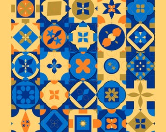 Azulejos Mediterráneo en Naranja y Azul | 25 Patrones Sin Costuras | PNG y SVG | Uso Comercial