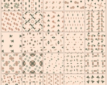 Papel Digital Mid Century Modern | 25 Patrones Geométricos Sin Costuras | Colores neutros | Archivos PNG y SVG | Uso Comercial