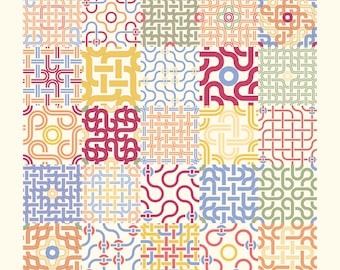 Patrón Digital de Bucles Entrelazados | 25 Mosaicos Continuos de Cinta Tejida | Magenta, Melocotón y Salvia | PNG y SVG | Uso Comercial