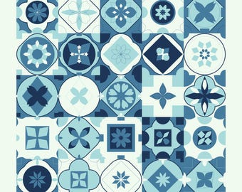Papel Digital Azulejos Mediterraneos | 25 Patrones Sin Costura PNG SVG 12x12 | Uso Comercial Decoupage