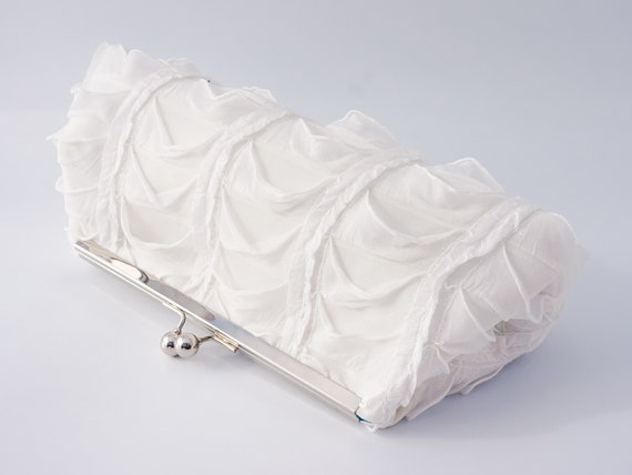 White Bridal Clutch - White Ruffle Clutch Wedding - White Clutch Purse - White Clutch Bride - White Purse for Bride - Vintage Old Hollywood