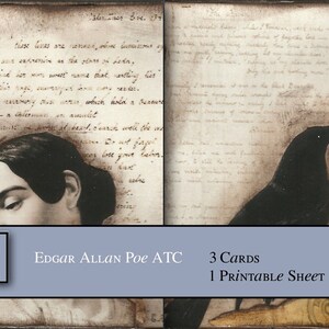 Edgar Allan Poe, Virginia Clemm Poe, The Raven, artist trading cards ACEO Digital Commercial Use, etsypk8