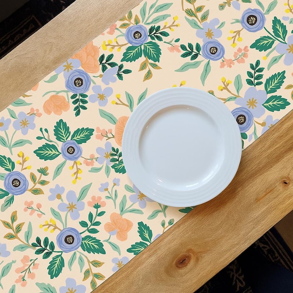 SHIPS TOMORROW! 13" x 70" Rifle Paper Co. Floral Table Runner: Primavera Birch Cotton + Steel