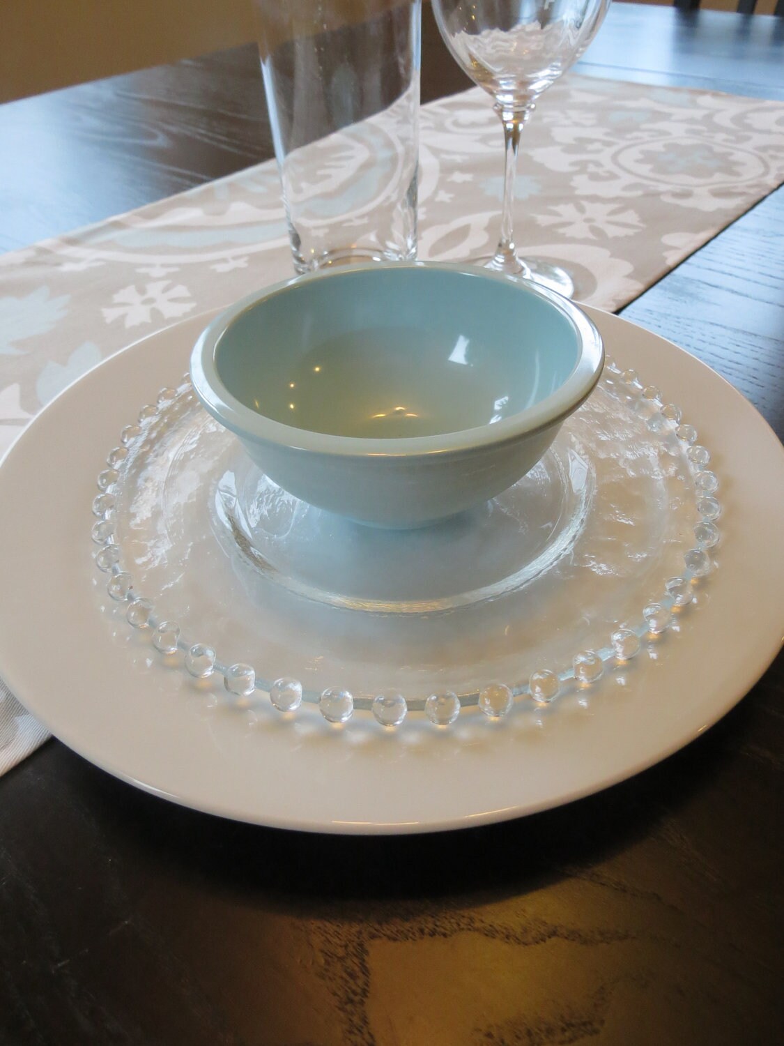 Suzani Table Runner in Taupe & Powder Blue Modern Runner for Etsy