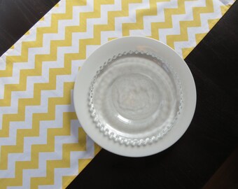 13" x 70" Yellow and White Chevron Table Runner