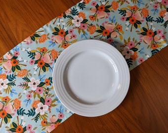 13" x 70" Rifle Paper Co Lively Floral Mint Amalfi Floral Table Runner, Cotton + Steel Modern Runner for Parties, Showers, Nurseries