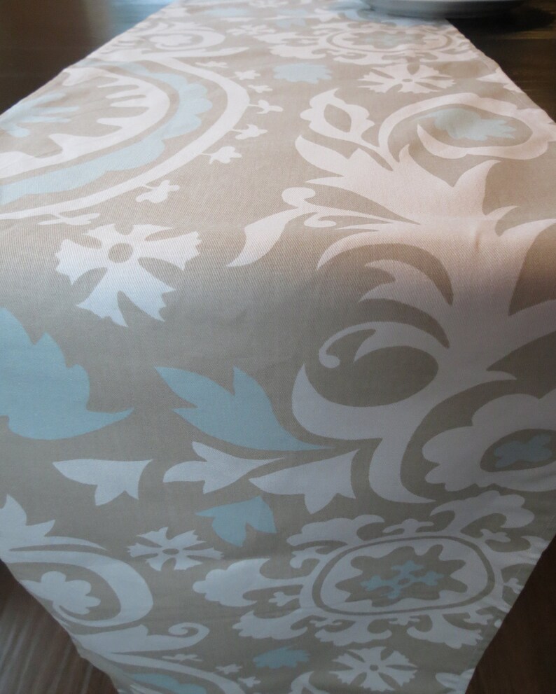 Suzani Table Runner in Taupe & Powder Blue Modern Runner for Etsy