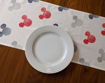 13" x 70" Disney Watercolor Mickey Ears Modern Table Runner for Parties, Showers, Wedding, Nursery, Home Decor