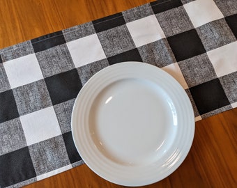 13" x 70" Black & White Buffalo Check Table Runner / Modern Runner