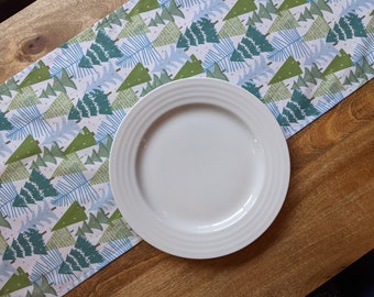 13" x 70" Snowy Pine Tree Forest Holiday Christmas Table Runner / Modern Runner for Parties, Christmas, Holidays