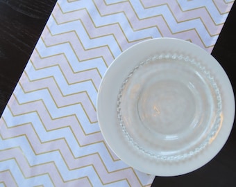 SHIPS TOMORROW! Blush Pink & Gold Chevron Table Runner: Modern Wedding Decor