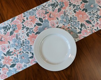 13" x 70" Peach Prairie Floral Modern Floral Table Runner for Parties, Showers, Wedding, Nursery, Home Decor