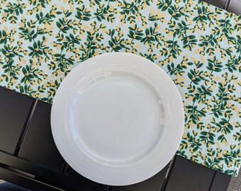 13" x 70" Rifle Paper Co Holiday Classics Mistletoe Mint Holiday Runner / Modern Runner for Parties, Christmas, Holidays