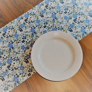 13" x 70" Rifle Paper Co Wild Rose Blue Metallic Floral Table Runner, Cotton + Steel Modern Runner for Parties, Showers, Nurseries