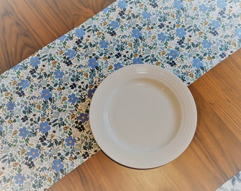 13" x 70" Rifle Paper Co Wild Rose Blue Metallic Floral Table Runner, Cotton + Steel Modern Runner for Parties, Showers, Nurseries