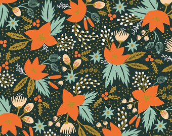 13" x 70" Rifle Paper Co Poinsettia Metallic on Evergreen Holiday Christmas Table Runner / Modern Runner for Parties, Christmas, Holidays