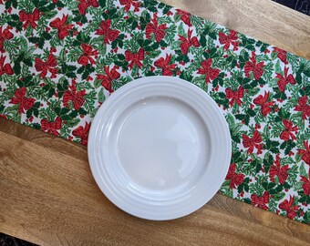 13" x 70" Boughs of Holly Holiday Christmas Table Runner / Modern Runner for Parties, Christmas, Holidays